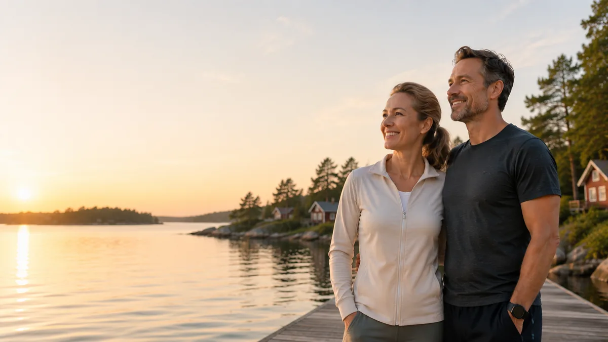 A couple by the water at sunset, representing a long-term daily routine